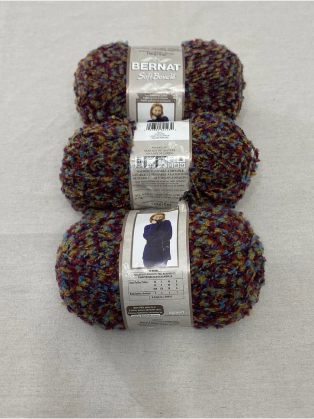 Bernat Yarn 5oz Soft Boucle #26949 No Dye Lot Crochet Knitting Lot Of 3